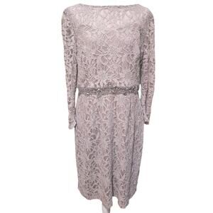 JACKIE JON Dress Blush Lace Floral Embellished Waist Sheath Women's Size 14